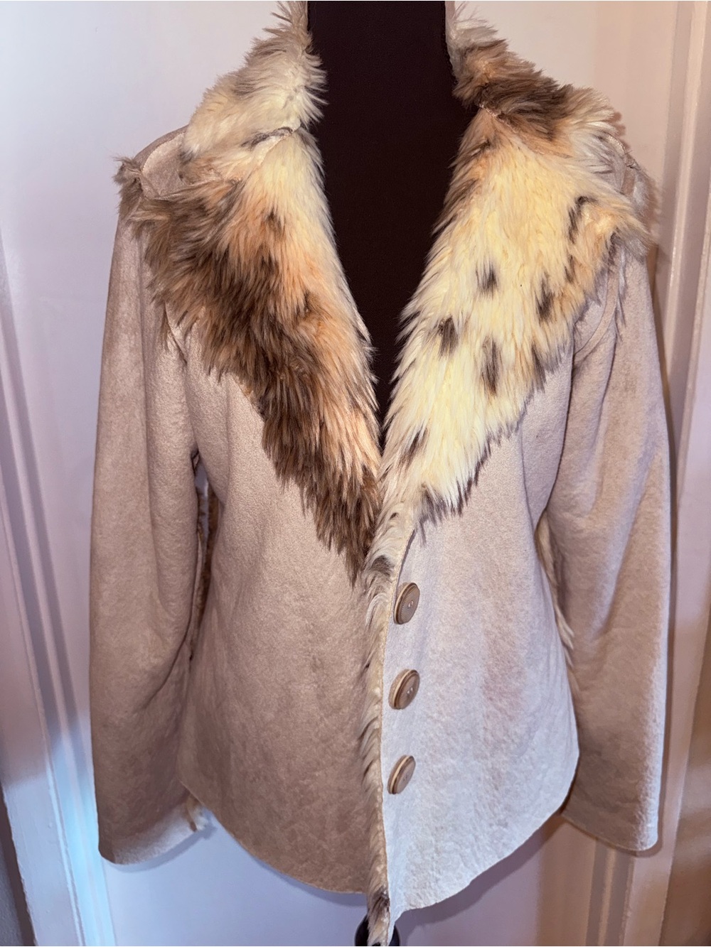 True Grit Faux Suede Faux Fur Collar Jacket Small Boho Western Penny Lane
